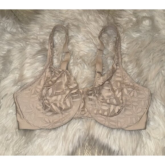 Olga 35519 Sheer Leaves Lace Minimizer Bra Unpadded Underwire Womens 36C Beige - Picture 2 of 6